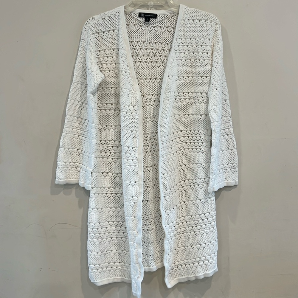 INC Long White Crochet Jacket Size S‎